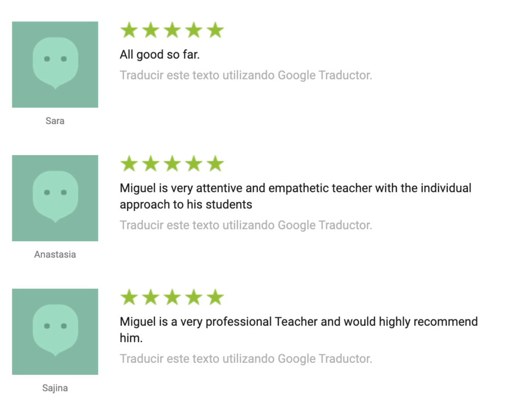 Students' reviews about Miguel’s Spanish lessons on Apprentus